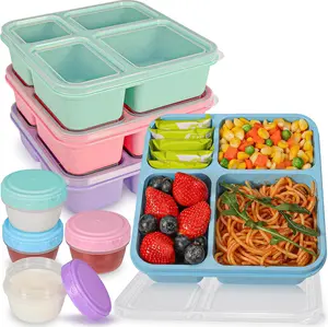 Design Lunchable Container Bento Box, 40OZ Large Snack Containers for Adults &  with 4 Compartments, 4 Pack Bento Lunch Box with Salad Dressing Containers, Microwave & Dishwasher Safe