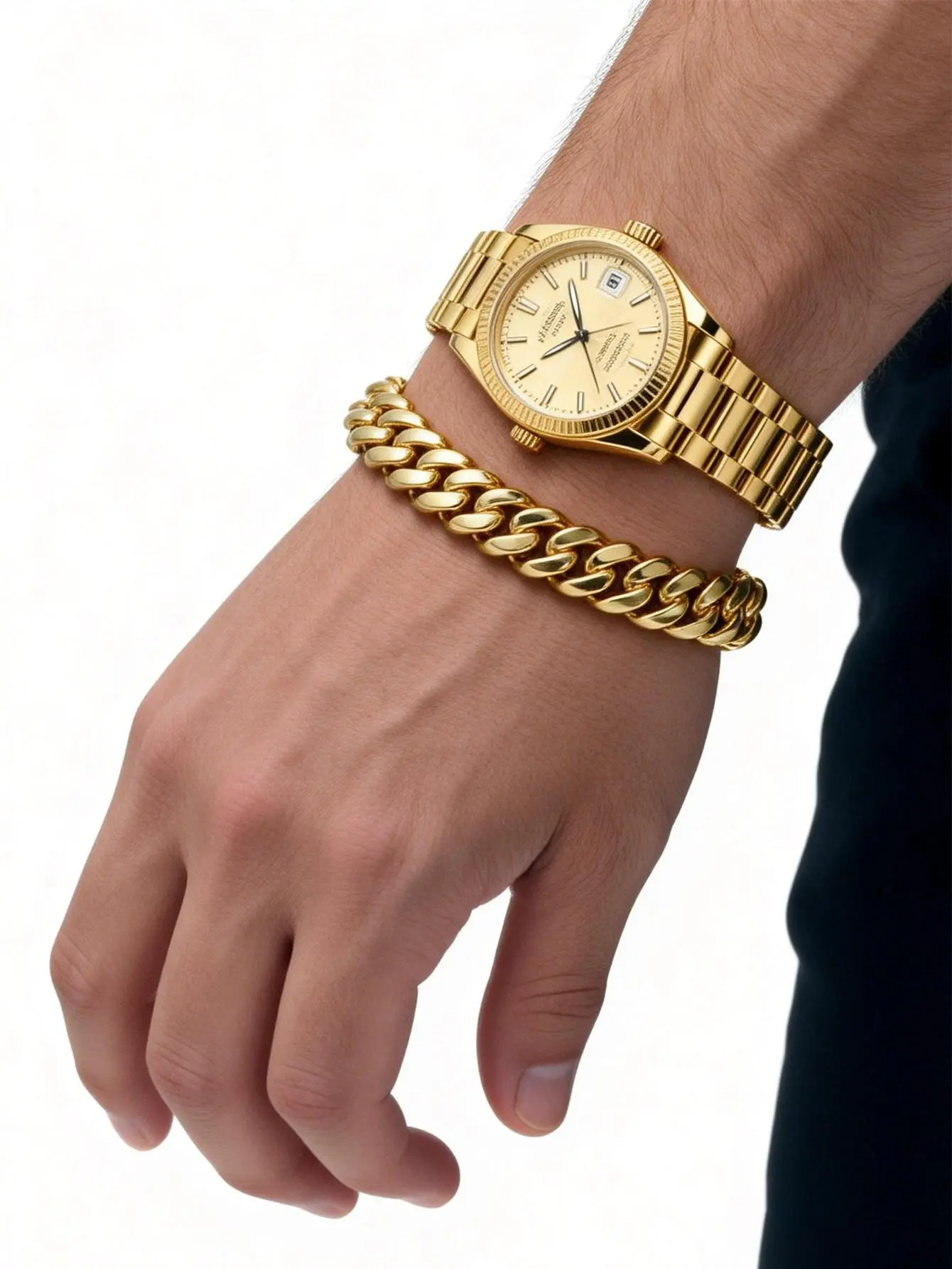 14K Gold Plated Heavy Mens Soild Cuban Link Chain Necklace and Bracelet Set Miami 8/10/12/14/18/20/22MM Hip Hop Jewelry Mother's Day Gifts Invariant Green Waterproof