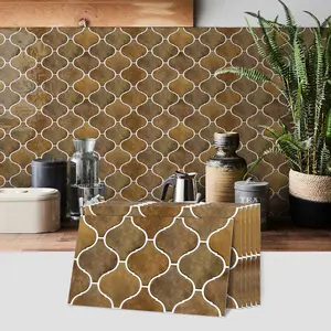 6/12/24/48PCS FG Retro Tile Stickers | PVC Crystal Film Retro Brown Moroccan Pattern | Rectangle Peel & Stick Backsplash | Self-Adhesive Waterproof Oil-Proof for Kitchen Bathroom Floor Tile Wooden Surfaces Home Decoration