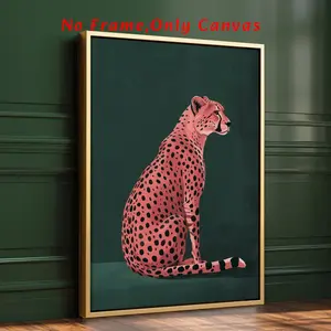 Pink Cheetah Print Animal Design Unframed Painting, Modern Canvas Wall Art, Art Wall Decoration, Wall Decor for Home Living Room Bedroom Study Room, Ornaments