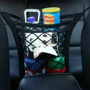 2pcs Car Seat Storage Net Pocket, Elastic Four-Sided Car Organizer, Phone Holder Backseat Hanging Bag, Vehicle Interior Accessories