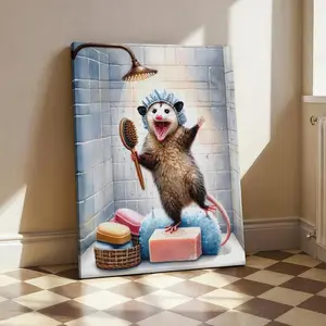 "Happy Bath Time Opossum" Funny Wall Art, Whimsical Animal Poster, Perfect for Home Living Room Bedroom Bathroom Decor, Unique Gift for Animal Lovers