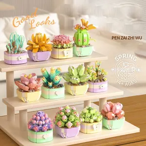 Realistic Succulent Plant Mini Building Block Toy, Desktop Decoration Gift Box, Blind Box Computer Desk Decor, Small Particle Blocks, Creative Building Blocks