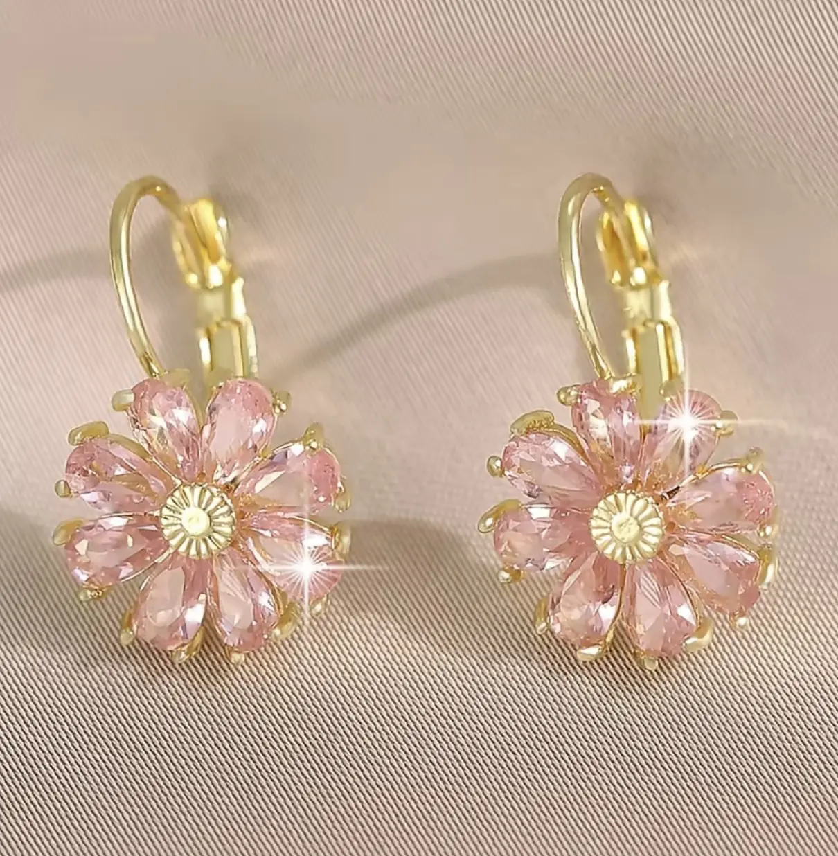 Women's Vintage Flower Cubic Zirconia Drop Earrings, Metal-Coated Costume Jewelry, Pink-Gold/Green Silver/Blue Silver Tone Floral CZ Earrings, Daily Party Gift for Her
