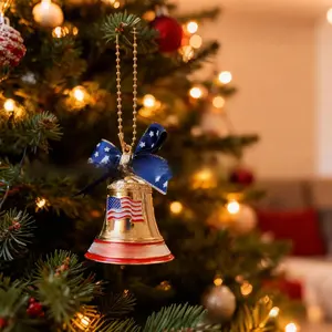 American 250th Christmas Bell Ornament, Metal Wind Chime Decoration, Indoor Outdoor Holiday Decor, Festive Home Accent