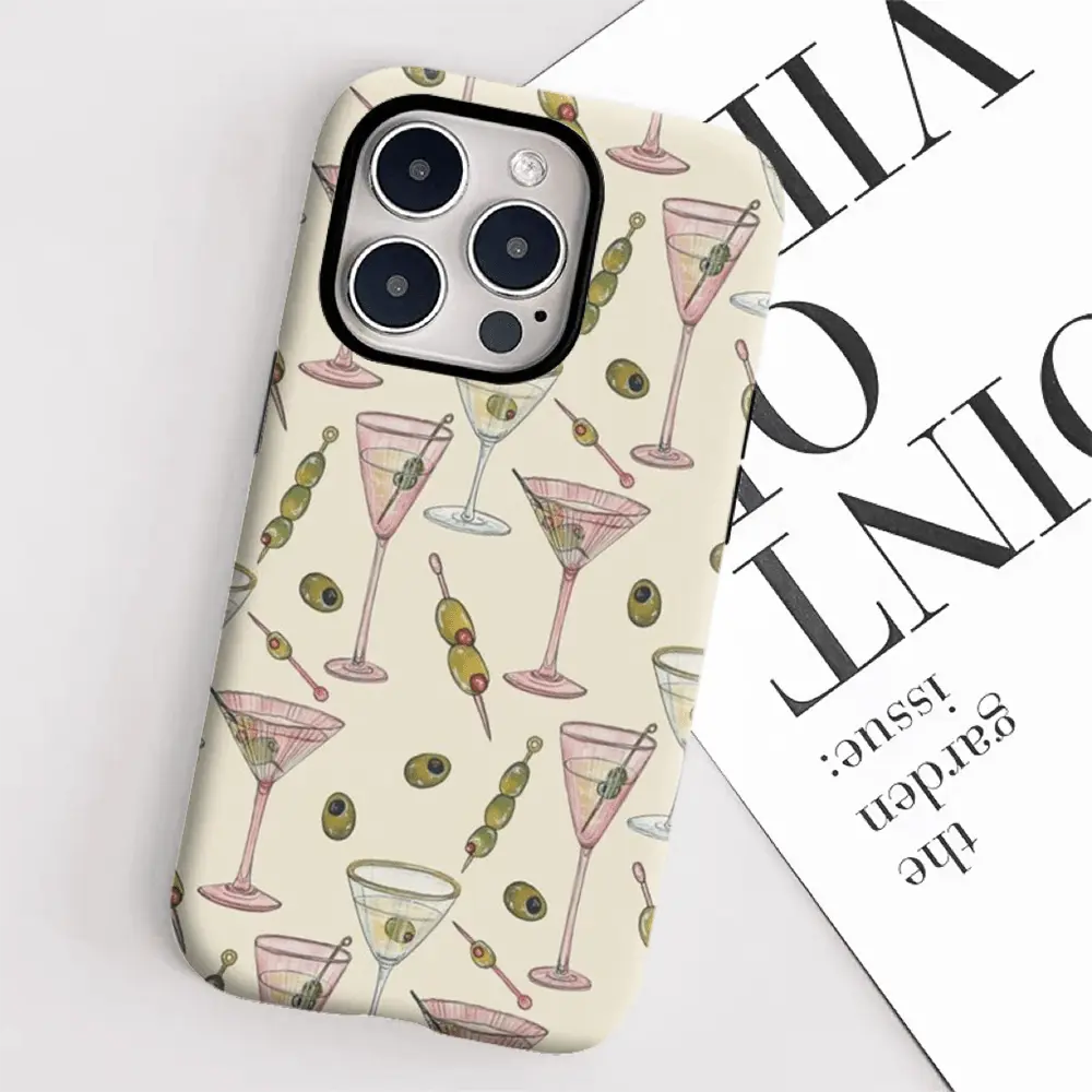 Trendy Cocktail And Olive Pattern Glossy Phone Case Compatible with iPhone 17 16 Pro Max 15 Pro Max 13 13 Mini 12 11 XS Max 7 SE2 Slim Protective Cover