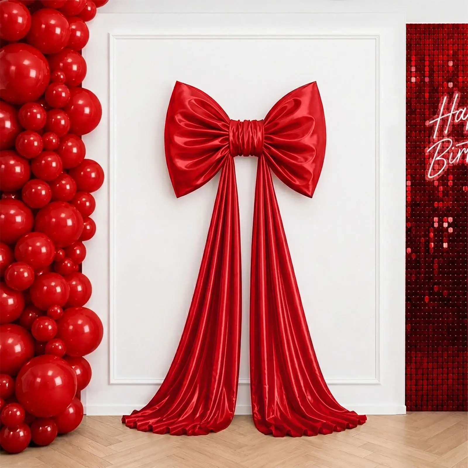 7ft Giant Red Satin Bow Tie Backdrop Decor, Coquette Theme Dry Clean Accessory for Wedding Event Photo Booth Backdrops