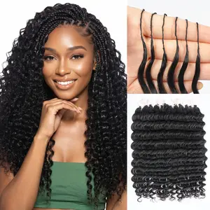 MISSTOO Deep Wave Crochet Human Hair for Miracle Knots Boho Braids - Pre-Separated Feather Crochet Hair, 75g/Bundle 120 Strands Natural Black Bulk Human Hair for Braiding, Reusable Invisible Crochet Hair Extensions for Black Women