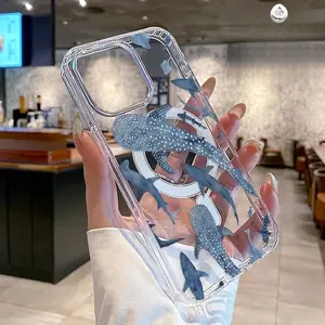 Whale Shark Wonders Pattern Magnetic Phone Case for iPhone 17 Pro Max 16 16e 15 14 Plus 13 12 11 Air XR X XS Anti-Yellowing Shockproof Lightweight Transparent Acrylic Large Hole Soft Cover Supports Wireless Charging, Birthday/Holiday Gift/TMYKLCX1