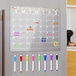 Acrylic Magnetic Calendar for Fridge, Dry Erase Planning Menu Boards Set, Clear Monthly Planner Whiteboard for Refrigerator, Wall Calendar Planner