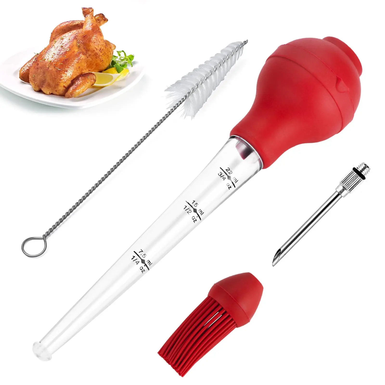Premium Turkey Baster Kitchen Utensil - Stainless & Plastic Baster Syringe with Detachable Silicone Bulb, 2 Meat Marinade Injector Needles for Thanksgiving Roasting, Home Baking