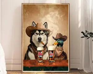 Dogs Cowboy light one up and Drink CLGHTS Print, Dogs Neutral Aesthetic Vintage unframed Poster, Funky Western Art Wall Art, Unique Gift for Men Dad