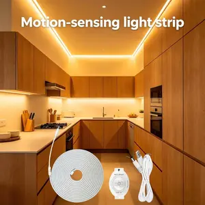 USB Powered Motion Sensor LED Flexible Neon Strip Light, Warm Colors, DIY Decor for Bedroom, Closet, Kitchen, Includes Clips