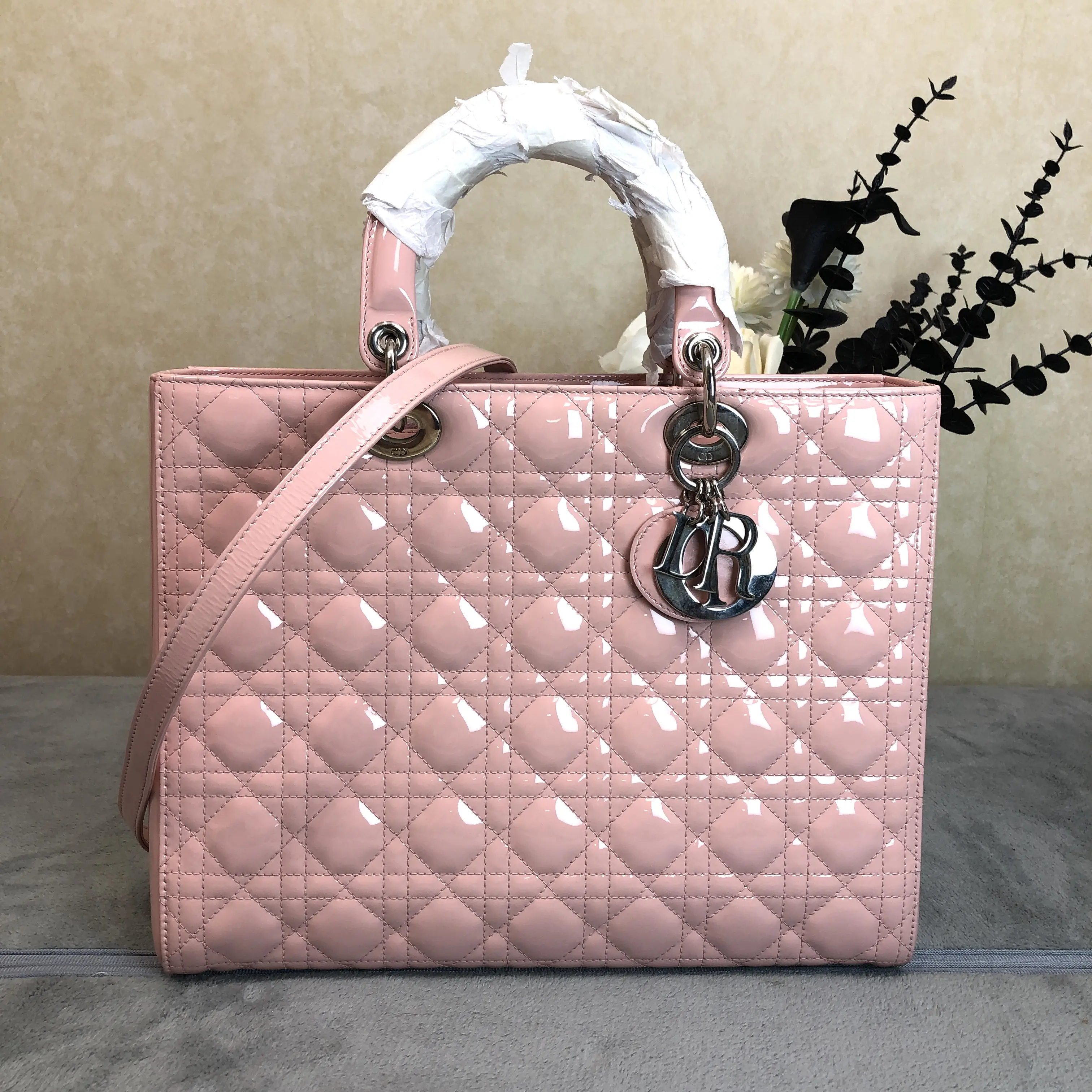 Pre-owned Dior Leather Tote Bags Christian Lady Large Patent Tote 206251