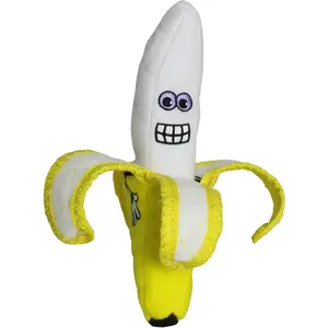 Tuffy Funny Food Dog Toy Banana - Plush Dog Toy Designed with Cartoon Face, Includes Yellow Banana and Yellow Straps