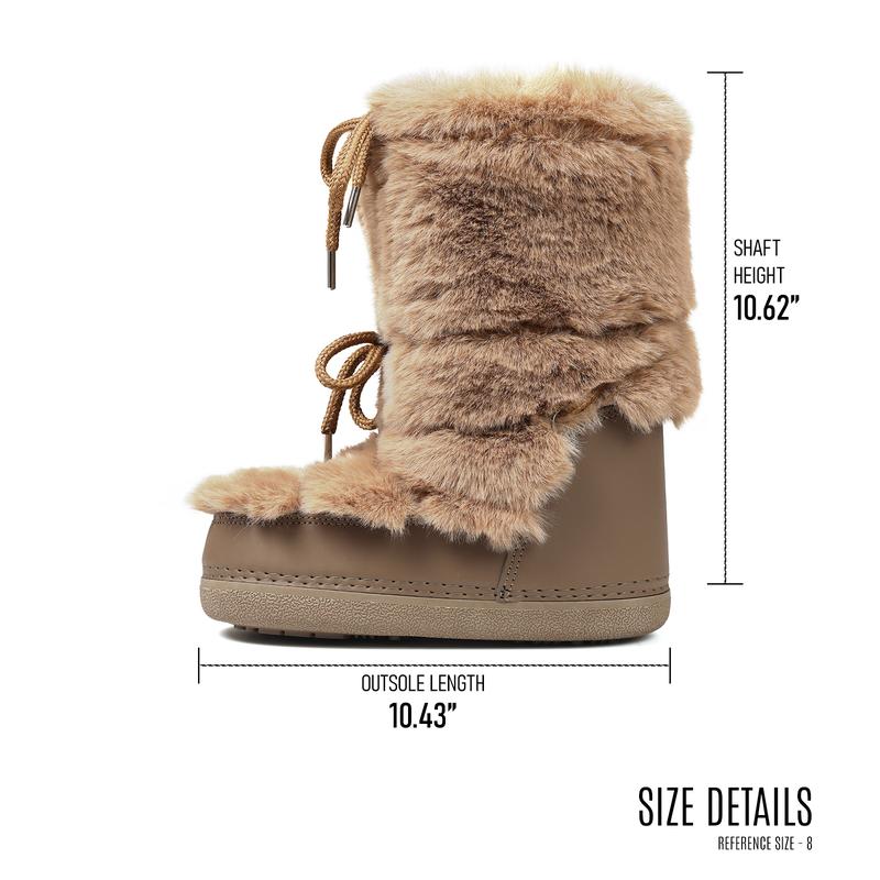 Faux Fur Snow Mid Calf Boots for Women Round Toe Wedge Heel Lace Up Fur Lined Fuzzy Fluffy Furry Warm Fashon Party Dress Valentine Shoes Trendy Boots gift for her