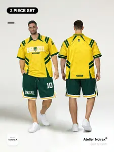 Brazil World Cup Graphic Print 「2-Piece Set」 Breathable Short Sleeve T-Shirt & Shorts, Casual Loose Fit, Unisex Sports