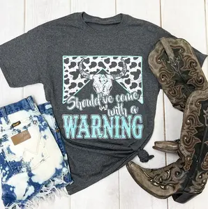 Should've Come with a Warning T-shirt | Cowhide Shirt, Rodeo Graphic Tee, Bull Skull Shirt, Country Music Shirt, Rodeo Queen Women Outfit | Trending Now!