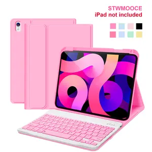 STWMOOCE iPad Case with Wireless Keyboard, Detachable Bluetooth Keyboard Magnetic Cute Case for iPad 10.2 7/8/9th, iPad 10th/A16, iPad Air 4/5th, 11-inch iPad Air M2/M3/M4, iPad Pro 11 1/2/3/4th Gen, Pencil Holder Pink Cover