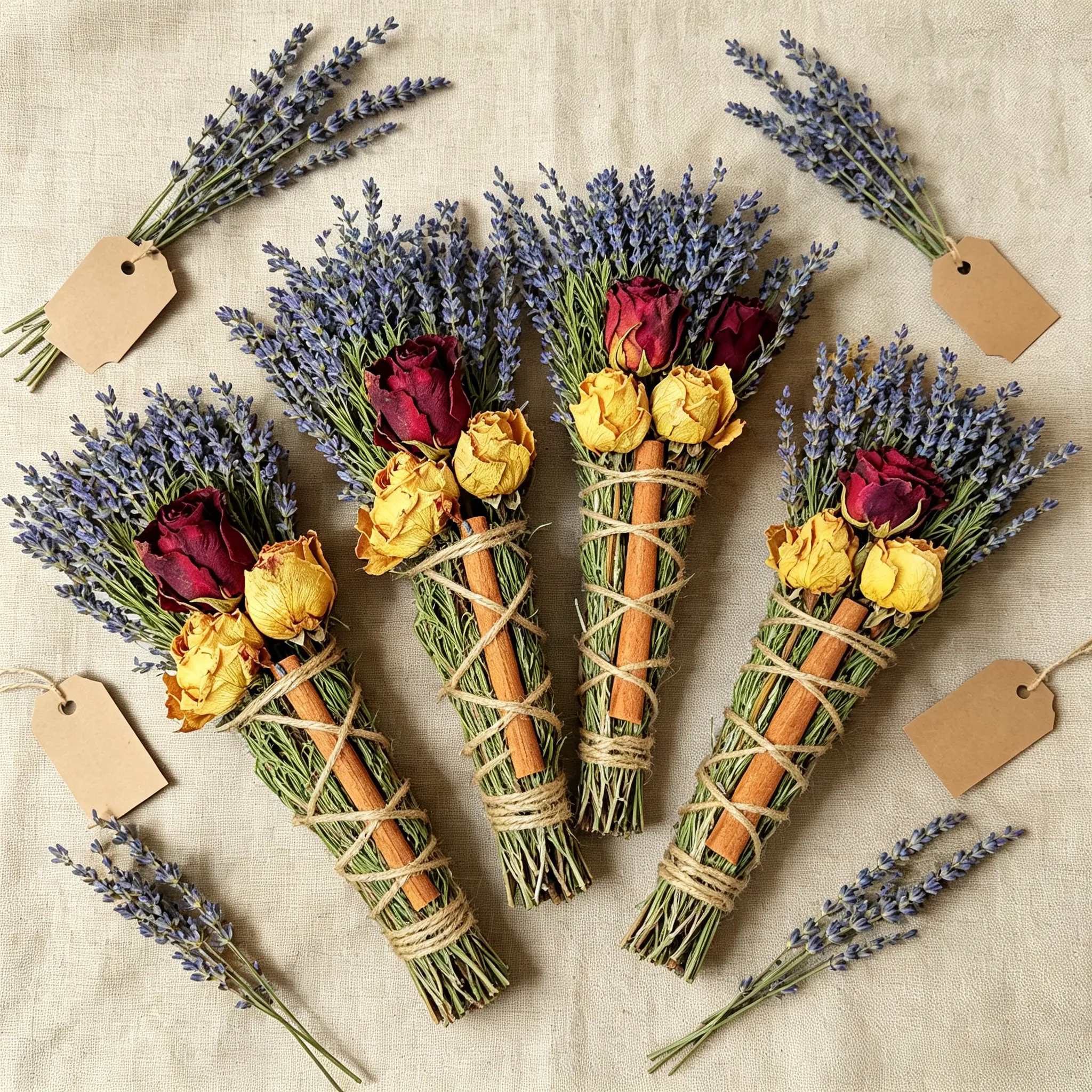 Dried Flower Incense Smudge Stick Set - 1/2pc Fragrance Bundle with Lavender, Red-Yellow Roses, Rosemary, Cinnamon, Light Scent for Home Decor, Boho Wall Decor, Meditation (for Meditation Users)