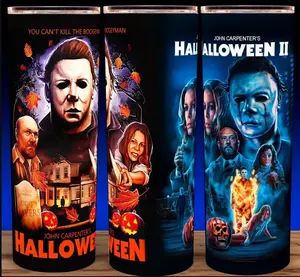 Halloween - Michael Myers 1 and 2 Horror Movie Classic Cup Mug Tumbler 20oz with Lid and Straw - Elegant Drinkware for Horror Fans - Perfect for Hot or Cold Drinks! Stainless Steel. Flasks Plastic Set Stylish