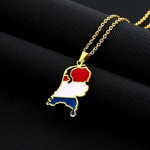 Retro Netherlands Flag Map Pendant Necklace | 2026 Football Events | Basketball | Fan's Choice | Edgy & Stylish Jewelry | Recommended for Holidays & Birthday Gifts