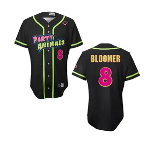 Party Animals Bryson Bloomer #8 EvoShield Jersey - Black - Black Loose Fit Breathable Polyester Baseball Jersey with Moisture-Wicking and Button Down Closures