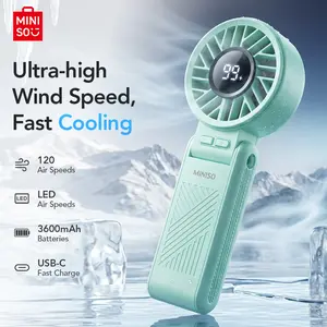 Miniso Foldable Portable Handheld Lanyard Fan - 120 Speed Settings, 3600mAh Rechargeable Battery, LED Display, Neck-Hangable, USB-Powered Personal Fan for Outdoor Travel, Home Use, Portable Fan