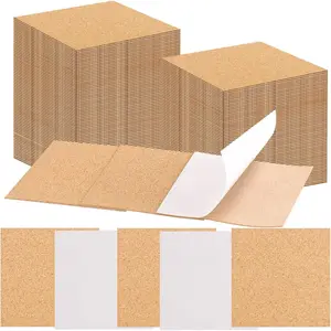 100 PCS Self-Adhesive Cork Sheets 4 x 4 Inch Squares Cork Coasters Square Corks Board Backing for DIY Crafts, Drinks and Home Tabletop Decoration