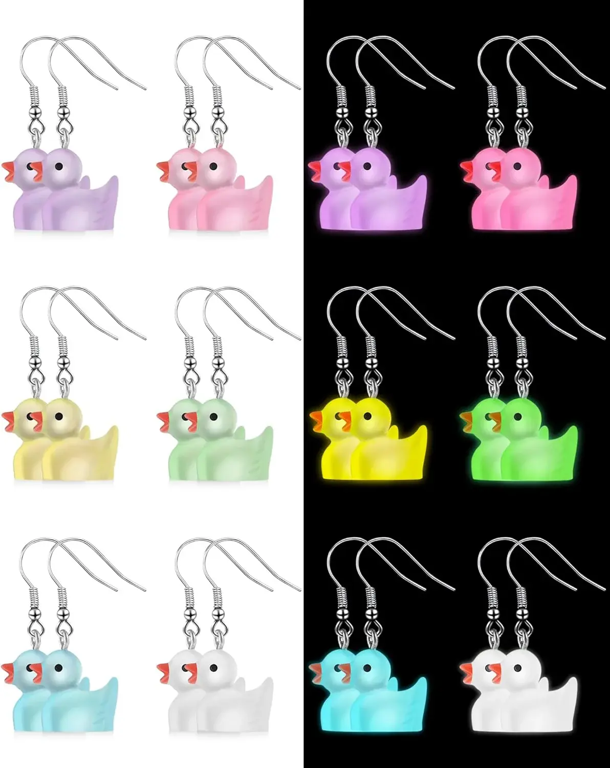6 Pairs Rubber Duck Earrings Cute Ducky Earrings for Women Jewelry Gift Resin Dangle Drop