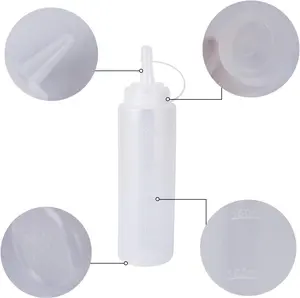 2-Pack 8oz Transparent Reusable Plastic Sauce Squeeze Bottles Set - Smooth Dispensing, Leakproof Caps, Scale & Line Markings, Funnel Included, Indoor Kitchen Utensils for Ketchup, Seasoning
