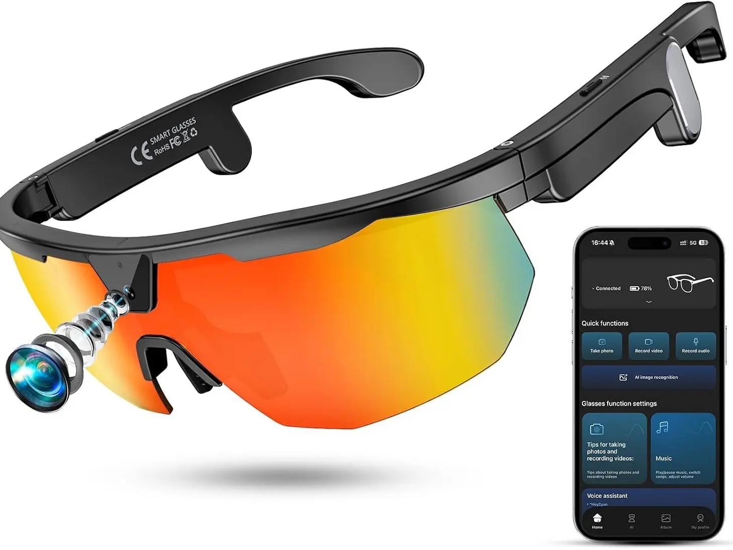 Smart Glasses with 4K HD Anti-Shake Camera & 3D Stereo Speakers | Polarized UV400 Sports Sunglasses | Bluetooth AI Glasses for Outdoor Video, Photos & Music | HiFi Audio Action Camera