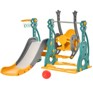 3 in 1 Toddler Swing and Slide Set, Kids Slide with Climber, Ultra-Safety, Basketball Hood, Baby Playground Set, Fun Indoor/Outdoor Playset Exercise Toy for Ages 1.5-3, Unisex