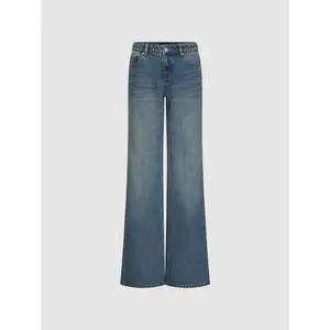 URBAN REVIVO 2026 Women's Summer Cotton Denim Flared Long Jeans - Fabric-Hugging Hip Design, Streetwear Style Bottoms