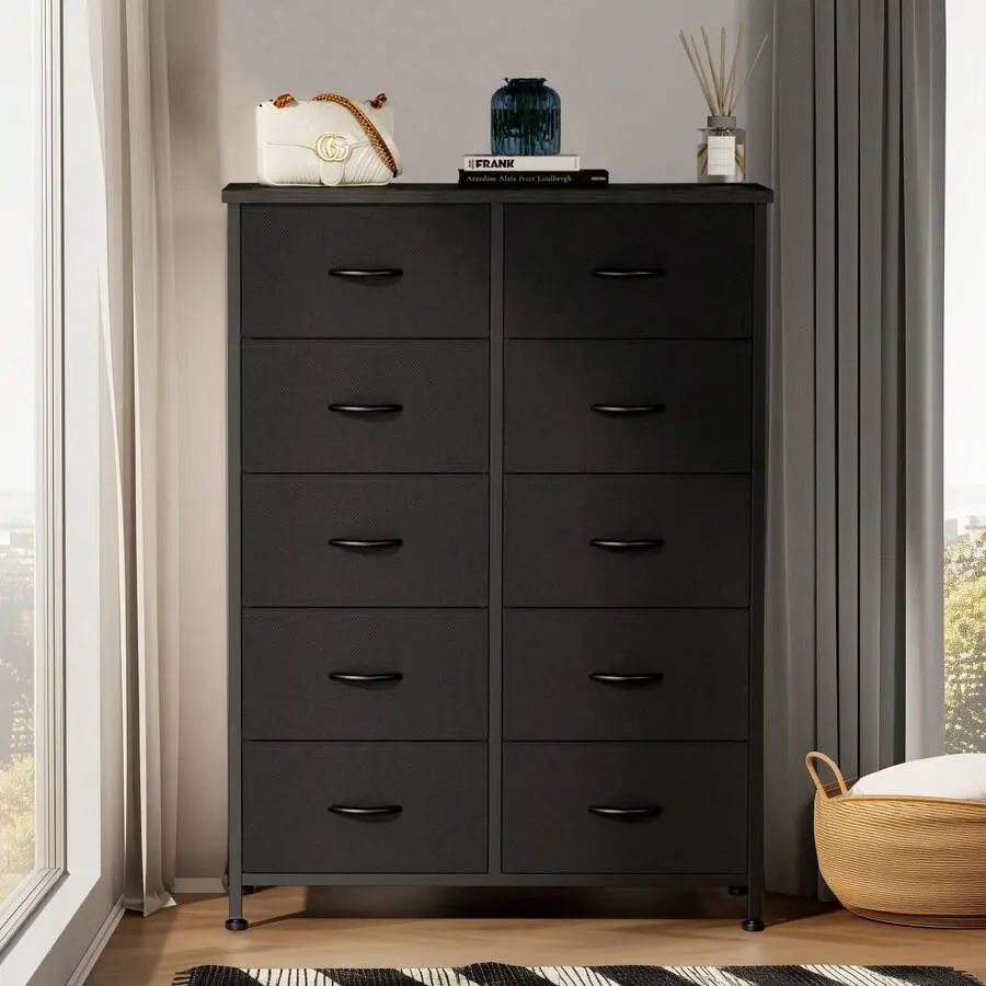 OLIXIS Tall Black Dresser For 10 Drawers, Chest Of Drawers, Dressers  Furniture, Storage Organizer Unit Fabric Bins For Closet, Hallway, Living  Room, Entryway with bedroom plastic - TikTok Shop