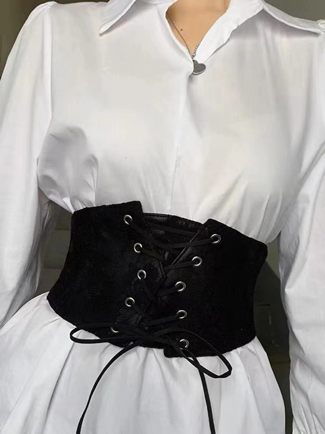 Women\'s White Corset Belt Wide Waist Lace Up Pirate Accessories Belt Adjustable Faux Leather Corset Belt: Renaissance Medieval  main image 4