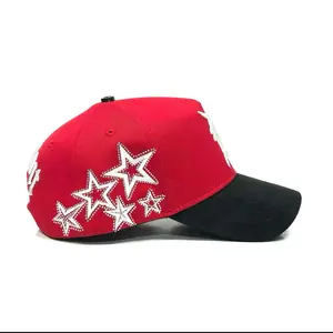 Red Baseball Cap with White Stars Adjustable Hat for Men Women