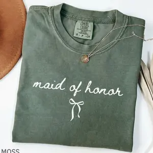Maid of Honor Comfort Colors Shirt Coquette Bow, Maid of Honor Gift, Wedding Gifts, Bridesmaid Tee, Bachelorette Shirts, Bridal Party Shirts - Lauriel Designs