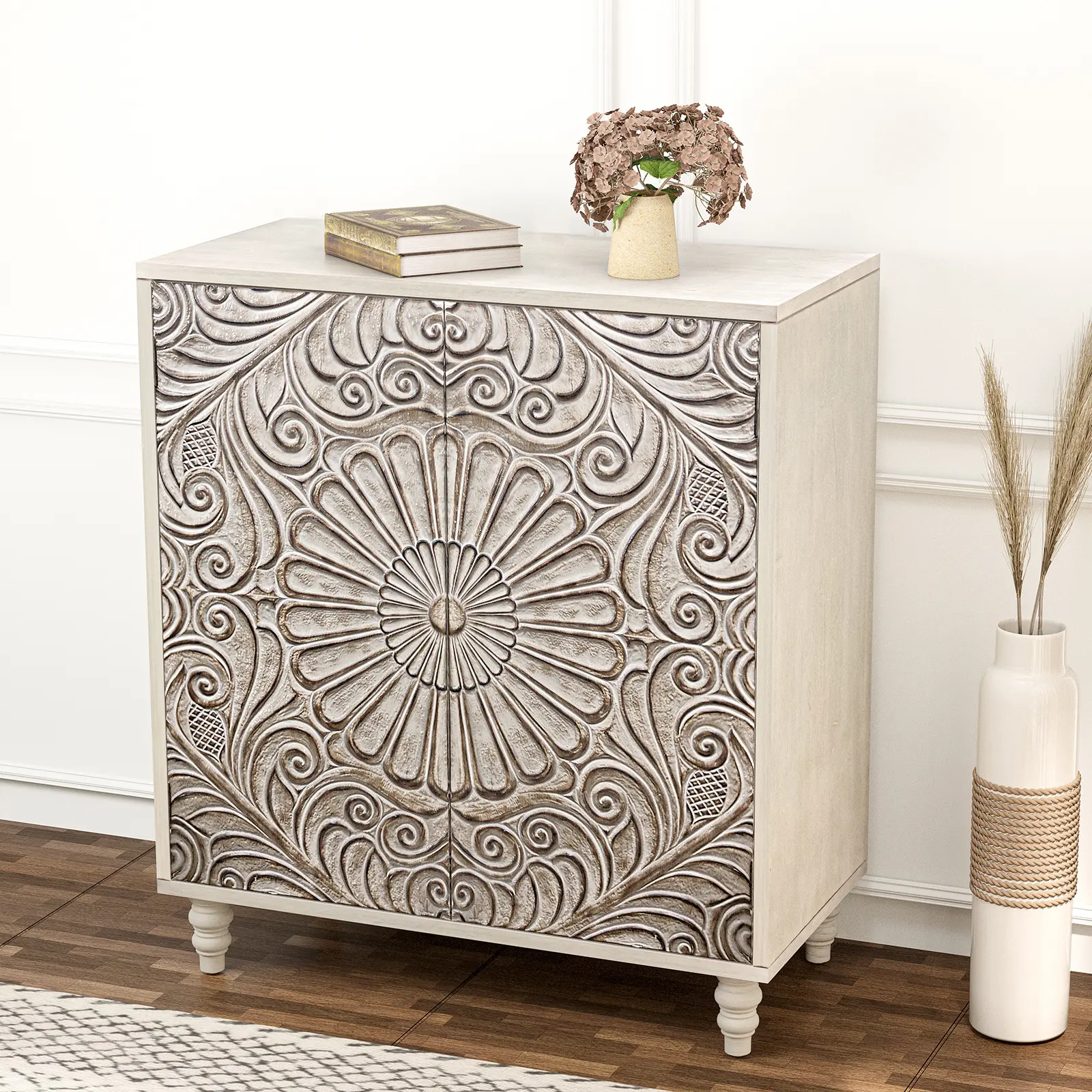 Hompus 32" Accent Cabinet with Carved Doors, Modern Boho Sideboard Buffet Cabinet with Push-to-Open Storage, Decorative Entryway Cabinet for Living Room, Dining Room & Bedroom home makeover apartment decor living room upgrade aesthetic furniture luxury