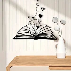 A book shaped metal wall decoration, book sculpture mural, suitable for living room wall decoration, heart-shaped embellishment, Valentine's Day decoration, ideal gift for book lovers, powder coated metal material, Artwork, Modern Minimalist Design