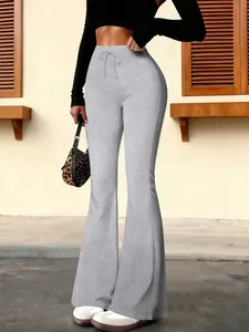 Women's Casual Fashion Long Pants, Micro Flare Yoga Jogger Pants, Street Style All-Season Wear, 1 Piece Pack