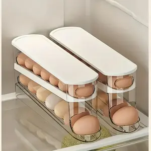 Rolling Egg Holder for Fridge - Automatic Egg Dispenser for Refrigerator Organization, Space Saving Slim Double Layer Egg Storage Box, Kitchen Must Haves