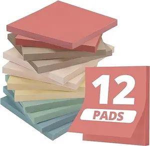 Sticky Notes, 3"x3", 12 Pads, Aesthetic Vintage Sticky Notes 3x3, Neutral Self-stick Note Pads, Perfect for Office School Home Desk Accessories - Neutral Colors