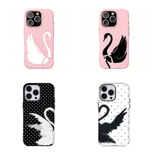 Minimalist Brushstroke Swan Phone Case Polka Dot Swan Print  Compatible for iPhone 17 16 15 14 13 12 11 and for Samsung S21-S25 Perfect Gift for Girls