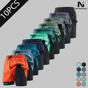 Men's Pocketed Athletic Shorts Set - Adjustable, Lightweight, Mixed-Color Gym Shorts with Large Side Pockets, Drawstring Waist, Contrast Trim, Trendy Streetwear Summer Bottoms for Workout, Beach Vacation, Pocketed Men's Shorts, Adjustable Men's Sh