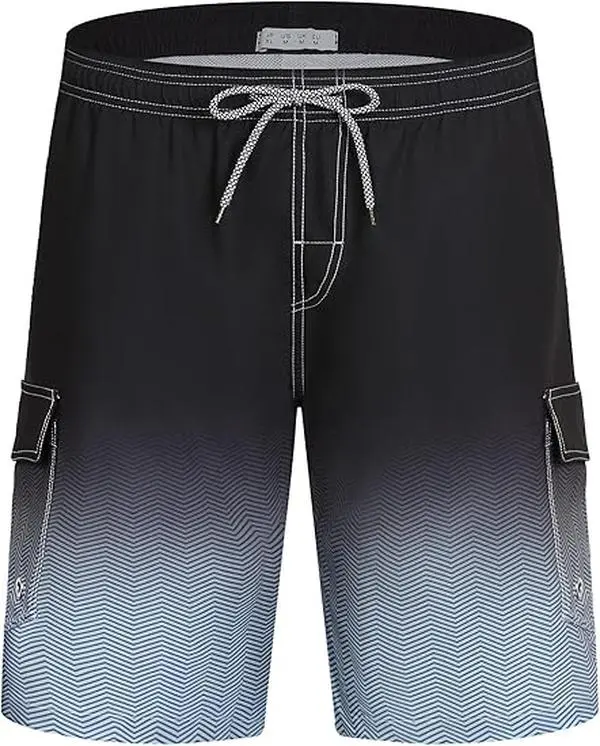 APTRO Male Mesh Knee-Length Swim Trunks - 9" Elastic Waistband, Quick-Dry Fabric, Big & Tall Sizes, Gradient Color, Breathable Soft Comfort, Ideal for Beach, Cruises, Knee Length Shorts, 5Xl, Pool Parties, Extended Size