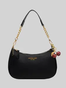 Retro leather underarm bag, chain splicing shoulder strap, cherry pendant single shoulder baguette bag, Elegant shoulder bag, fashionable and versatile with large capacity, suitable for office workers' daily commuting, shopping, dating