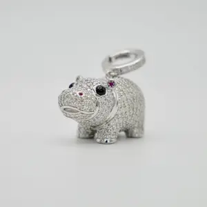 14K White Gold Baby Hippo Locket Pendant