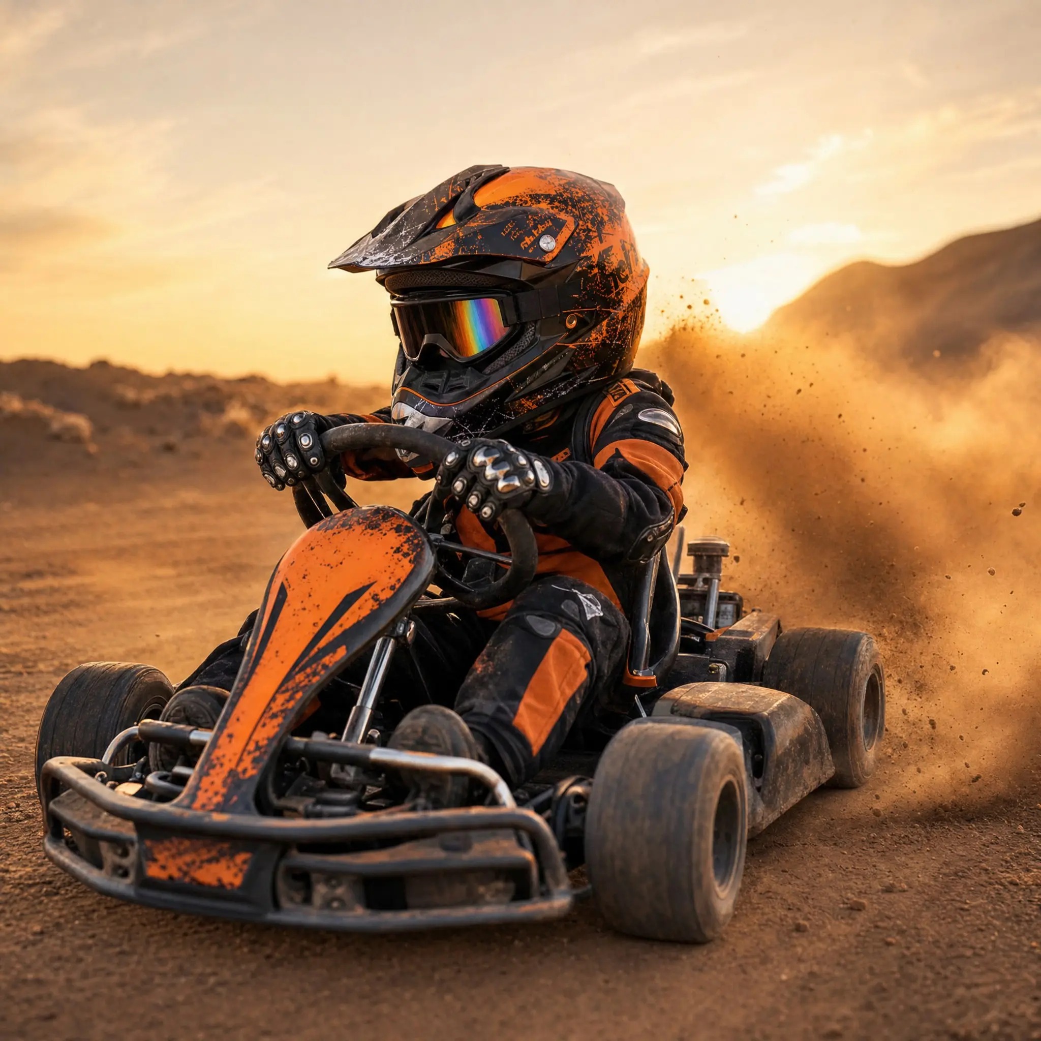 Kids Motocross Helmet Dirt Bike Helmet Full Face 4-Piece Set Orange Black Off-Road Racing Gear