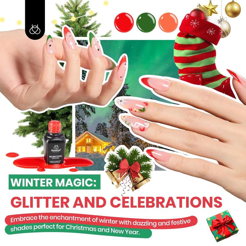 Beetles Gel Nail Polish Starter Kit【UV Light&Top Base Gel&Diamond Decorations&Stickers&Manicure Tools】DIY Nails Art Gift for girl Gift for woman gel x nails salon nails at home Curtics Fall Nail Halloween Nail Black Friday Winter Nail Christmas Gift